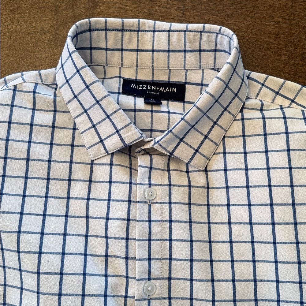 Mizzen+Main Leeward XL Trip White and Blue Grid Shirt